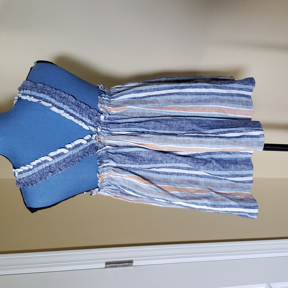 Linen Blue & Rust Halter Style Top - Picture 4 of 8